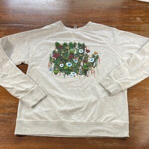 Women’s Burial Gray Christmas Lights cactus mushroom floral sweatshirt medium M